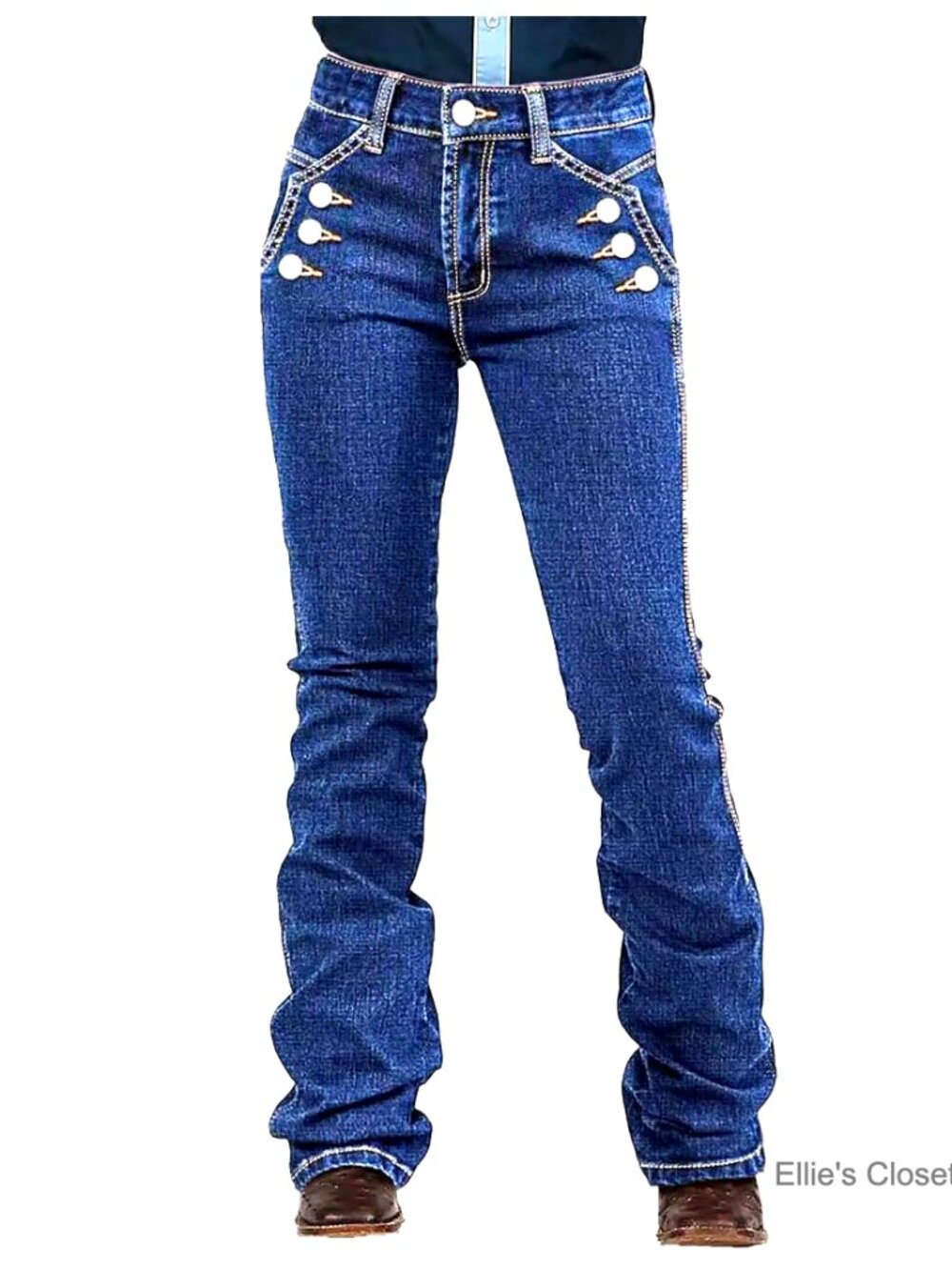 Bootcut Mid Rise Dual Wash Button Decor Jeans Women Stretchable Cotton Denim